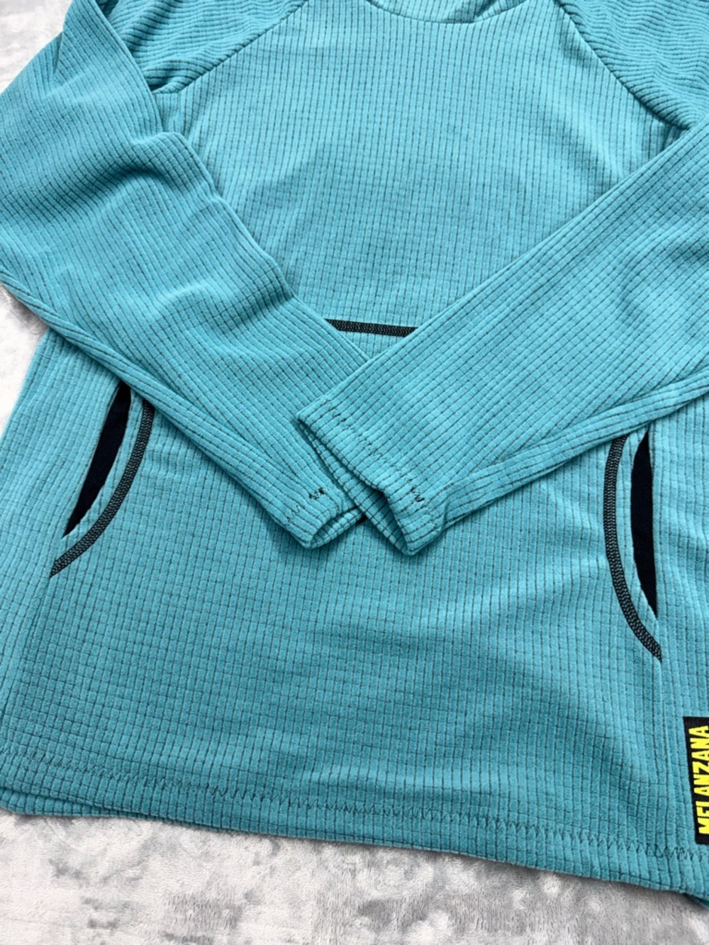Melanzana Women's Micro Grid Teal Hoodie - Picture 3 of 10